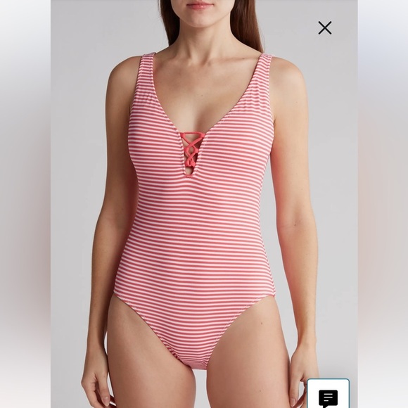 Tommy Bahama NWT Breaker Bay Reversible Lace Back Swimsuit Women’s Size 10 Coral - Picture 1 of 14
